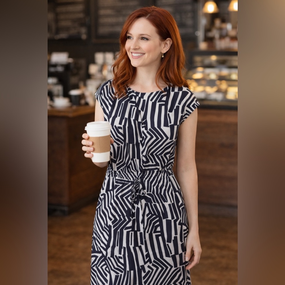 LOFT Geo-Print Drawstring Dress